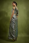 Shop_Babita Malkani_Green Georgette Sequins Asymmetric Holographic Pre-draped Saree Set _at_Aza_Fashions