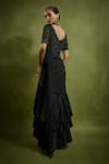 Shop_Babita Malkani_Black Satin, Tulle Embroidery, Beads, Designer Pre-draped Saree And Bodysuit _at_Aza_Fashions