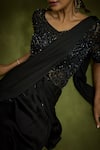 Buy_Babita Malkani_Black Satin, Tulle Embroidery, Beads, Designer Pre-draped Saree And Bodysuit _Online_at_Aza_Fashions