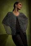 Babita Malkani_Black Satin, Tulle Beads Round Neck Cape Set _Online_at_Aza_Fashions