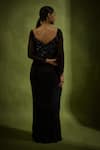 Shop_Babita Malkani_Black Satin Beads V-neck Designer Saree Gown _at_Aza_Fashions