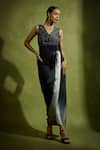 Buy_Babita Malkani_Black Satin Beads V-neck Designer Dress _at_Aza_Fashions