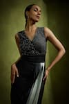 Babita Malkani_Black Satin Beads V-neck Designer Dress _Online_at_Aza_Fashions