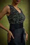 Buy_Babita Malkani_Black Satin Beads V-neck Designer Dress _Online_at_Aza_Fashions