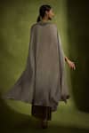 Shop_Babita Malkani_Gray Silk, Crepe, Tulle Scoop Neck, Open Metallic Grey Designer Dress And Cape Set _at_Aza_Fashions