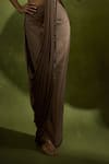 Babita Malkani_Brown Chiffon, Tulle Sequins V-neck Pre-draped Saree Set _Online_at_Aza_Fashions