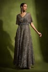 Buy_Babita Malkani_Brown Tulle Sequins V-neck Designer Gown _at_Aza_Fashions