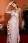 Babita Malkani_Pink Lycra Beads One Shoulder Designer Shimmer Gown _Online_at_Aza_Fashions