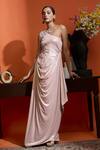 Buy_Babita Malkani_Pink Lycra Beads One Shoulder Designer Shimmer Gown _at_Aza_Fashions