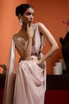 Buy_Babita Malkani_Pink Georgette Sequins Plunge Neck Designer Pre-draped Saree Set _Online_at_Aza_Fashions