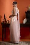 Shop_Babita Malkani_Pink Georgette Sequins Plunge Neck Designer Pre-draped Saree Set _at_Aza_Fashions