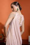 Babita Malkani_Pink Lycra Beads V-neck Designer Shimmer Gown _Online_at_Aza_Fashions