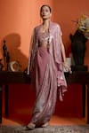 Buy_Babita Malkani_Pink Georgette Open , Square Dark Shimmer Cape Set _at_Aza_Fashions