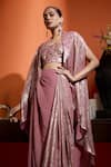 Buy_Babita Malkani_Pink Georgette Open , Square Dark Shimmer Cape Set _Online_at_Aza_Fashions