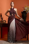 Buy_Babita Malkani_Brown Georgette Sequins Halter Neck Ombre Gown _at_Aza_Fashions