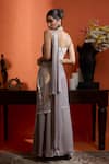 Shop_Babita Malkani_Silver Georgette Sequins, Beads Designer Shimmer Pre-draped Saree Set _at_Aza_Fashions
