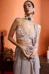 Buy_Babita Malkani_Silver Georgette Sequins, Beads Designer Shimmer Pre-draped Saree Set _Online_at_Aza_Fashions