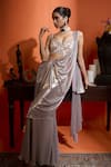 Buy_Babita Malkani_Silver Georgette Sequins, Beads Designer Shimmer Pre-draped Saree Set _at_Aza_Fashions
