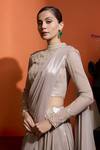 Buy_Babita Malkani_Beige Georgette Embroidery, Sequins, Beads Round Champagne Shimmer Saree Set _Online_at_Aza_Fashions