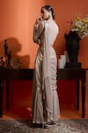 Shop_Babita Malkani_Beige Georgette Embroidery, Sequins, Beads Round Champagne Shimmer Saree Set _at_Aza_Fashions