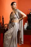 Babita Malkani_Gold Georgette Sequins Square Neck, Open Champagne Designer Blouse And Skirt Set _Online_at_Aza_Fashions