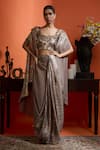 Buy_Babita Malkani_Gold Georgette Sequins Square Neck, Open Champagne Designer Blouse And Skirt Set _at_Aza_Fashions