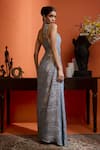 Shop_Babita Malkani_Sky Blue Georgette One Shoulder Shimmer Dress _at_Aza_Fashions