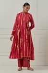 Buy_Musal_Fuchsia Cotton, Chanderi, Lurex Zari Mandarin Collar Yashoda Devi Kurta Set _Online_at_Aza_Fashions