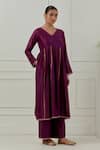 Shop_Musal_Purple Chanderi, Cotton, Lurex V-neck Hansa Bai Kurta Set _Online_at_Aza_Fashions