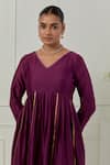 Musal_Purple Chanderi, Cotton, Lurex V-neck Hansa Bai Kurta Set _at_Aza_Fashions