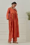 Shop_Musal_Orange Cotton, Lurex Zari Round Neck Naiki Devi Kurta Set _Online_at_Aza_Fashions