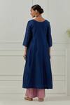 Shop_Musal_Blue Chanderi, Cotton, Lurex, Silk Organza V-neck Avantibai Kurta Set _at_Aza_Fashions