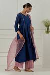 Buy_Musal_Blue Chanderi, Cotton, Lurex, Silk Organza V-neck Avantibai Kurta Set 