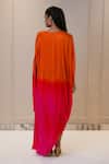 Shop_Omana By Ranjana Bothra_Orange Silk Satin Fabric Flowers V-neck Ombre Kaftan _at_Aza_Fashions