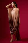 Buy_Omana By Ranjana Bothra_Brown Silk Satin Embroidery Round Neck Designer Kaftan _at_Aza_Fashions
