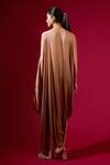 Shop_Omana By Ranjana Bothra_Brown Silk Satin Embroidery Round Neck Designer Kaftan _at_Aza_Fashions