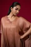 Buy_Omana By Ranjana Bothra_Brown Silk Satin Embroidery Round Neck Designer Kaftan _Online_at_Aza_Fashions