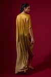 Shop_Omana By Ranjana Bothra_Gold Silk Satin V-neck Kaftan _at_Aza_Fashions