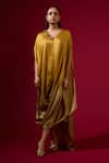 Buy_Omana By Ranjana Bothra_Gold Silk Satin V-neck Kaftan _at_Aza_Fashions