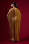 Shop_Omana By Ranjana Bothra_Gold Modal, Satin Embroidery V-neck Brown Kaftan _at_Aza_Fashions