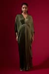 Buy_Omana By Ranjana Bothra_Green Modal, Satin V-neck Designer Kaftan _at_Aza_Fashions