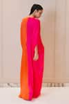 Shop_Omana By Ranjana Bothra_Pink Modal, Satin Embroidery V-neck Designer And Orange Kaftan _at_Aza_Fashions