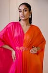 Buy_Omana By Ranjana Bothra_Pink Modal, Satin Embroidery V-neck Designer And Orange Kaftan _Online_at_Aza_Fashions