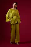 Buy_Omana By Ranjana Bothra_Green Silk , Round Neck Lime Top And Pant Set _at_Aza_Fashions