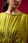Buy_Omana By Ranjana Bothra_Green Silk , Round Neck Lime Top And Pant Set _Online_at_Aza_Fashions