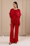 Buy_Omana By Ranjana Bothra_Red Silk , Beads Round Neck Top And Pant Set _at_Aza_Fashions