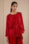 Buy_Omana By Ranjana Bothra_Red Silk , Beads Round Neck Top And Pant Set _Online_at_Aza_Fashions