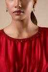 Shop_Omana By Ranjana Bothra_Red Silk , Beads Round Neck Top And Pant Set _Online_at_Aza_Fashions