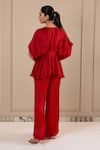 Shop_Omana By Ranjana Bothra_Red Silk , Beads Round Neck Top And Pant Set _at_Aza_Fashions