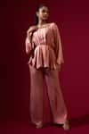 Buy_Omana By Ranjana Bothra_Pink Silk , Beads Round Neck Mocha Designer Top And Pant Set _Online_at_Aza_Fashions